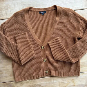 Ransom KOHLS Junior Large Chunky Acrylic Brown Cropped Long Sleeve Sweater